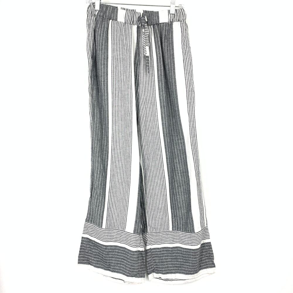 Seafolly Wide Leg Striped Print Pants Womens Size Small Gray White Cotton